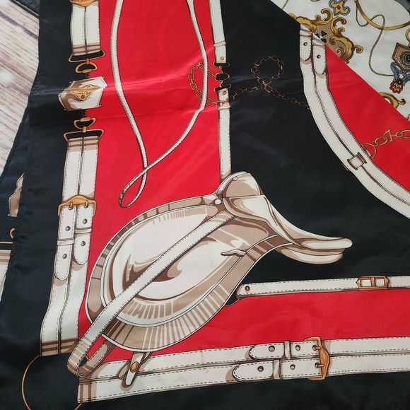 2 Equestrian‎ Scarf Silk Feel Womens Horse Riding Bit Bridle Old Money Royal Red - Picture 13 of 15
